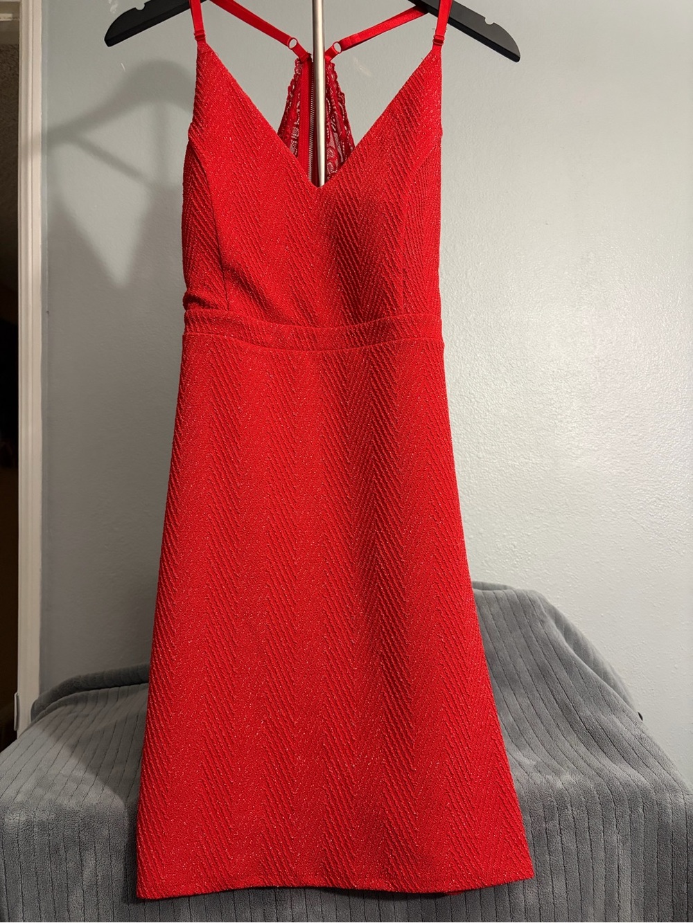 Planet Gold Red V-Neck Midi Dress with Spaghetti Straps